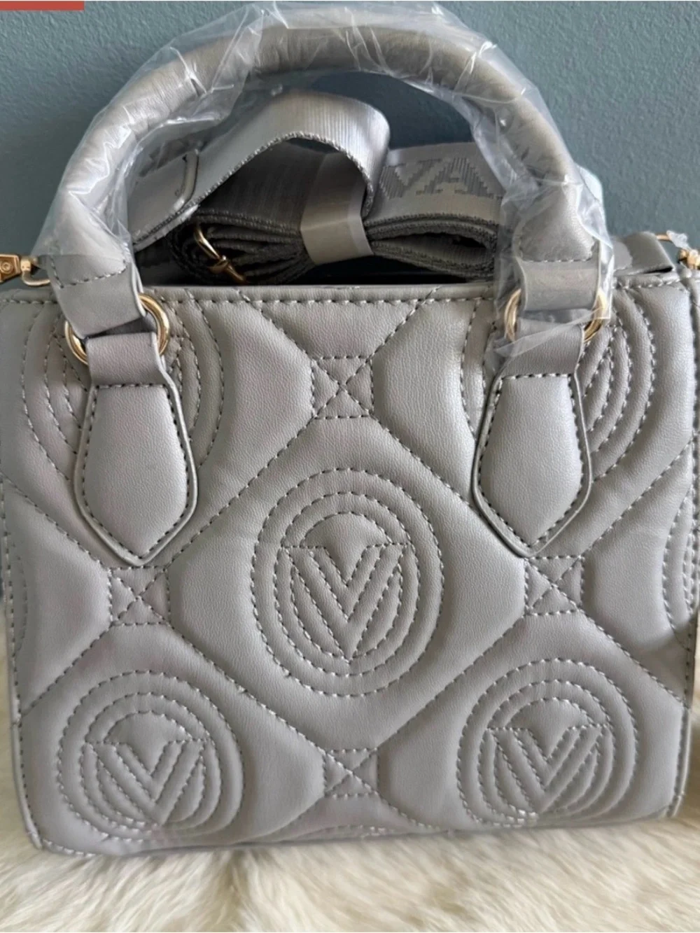 Valentino Orlandi Medium Quilted Light Grey Convertible Crossbody Tote Bag